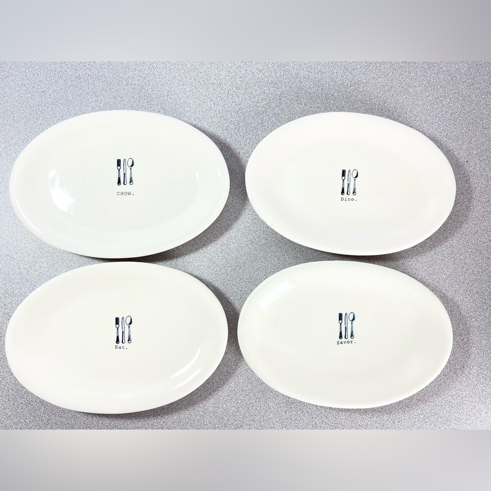 Rae Dunn‎ Icon Ovals Dine, Eat, Savor & Chow Appetizer Plates Artisan Collection
